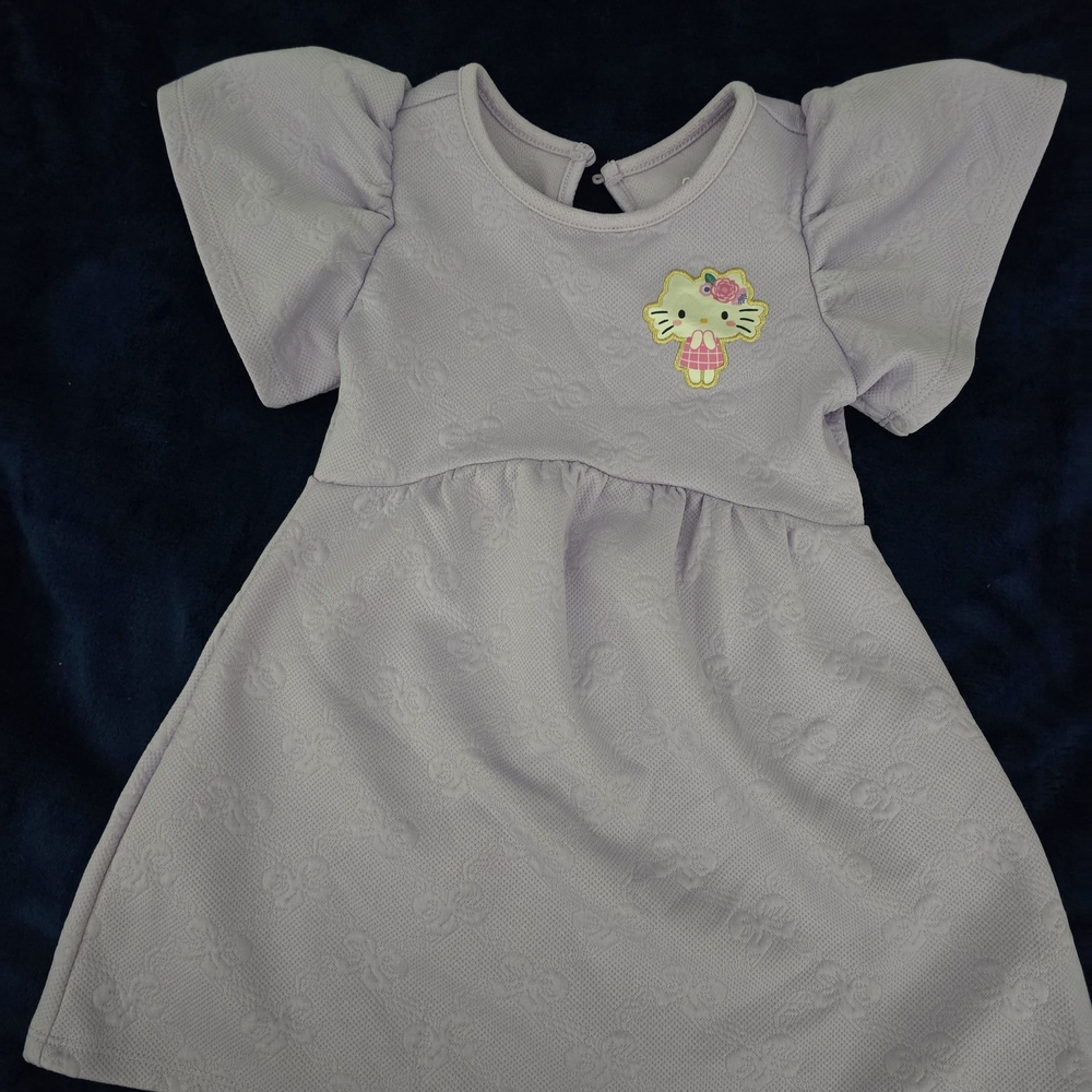 Sanrio Lavender Flutter-Sleeve Dress with Kitty Patch